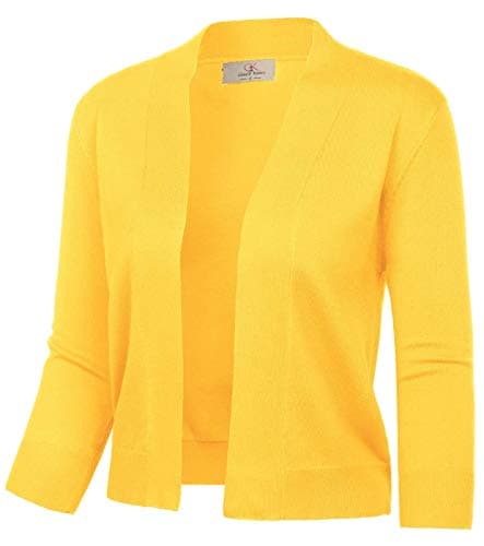 GRACE KARIN Women's Open Front Yellow Cropped Cardigan Sweaters Lightweight 3/4 Sleeve Shrugs Fall Cardigans 3XL - Image 1