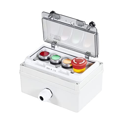 Emergency Stop Push Button Box IP67 22mm Momentary Red Green Yellow E-Stop 1NO 1NC 12V-380V with Cover - Image 1