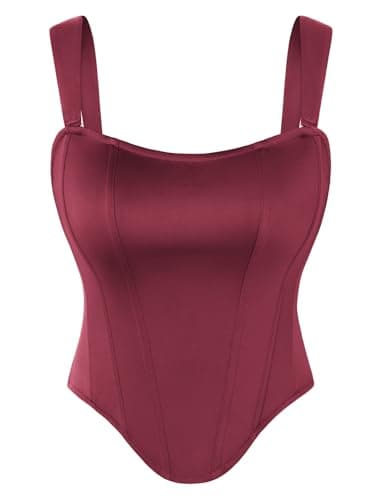 Scarlet Darkness Corset Tops for Women, Detachable Straps Renaissance Satin Waist Cincher Overbust Bustiers Brown Red - Image 1