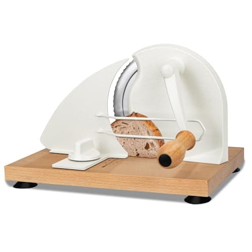 Manual Bread Slicer for Homemade Sourdough Bread, Adjustable Thickness Bread Cutter with Hand Crank, Slicing Guide, Scale Line, Stainless Steel Blade & Suction Cups, for Perfect Even Slices (Cream) - Image 1