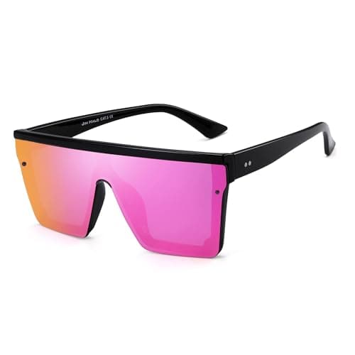 JIM HALO Flat Top Shield Sunglasses Square Mirror Rimless Glasses for Women Men (Black Frame/Mirror Purple Lens) - Image 1
