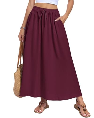 MOLERANI Women's Summer Maxi Skirt A-Line High Waist with Pockets,WR,M - Image 1