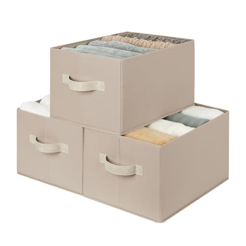 StorageWorks Closet Organizer Storage Baskets, Fabric Storage Bins for Shelves, Closet Organization and Storage Basket, Organizer Bins, Light Brown, 3-Pack, Large - Image 1