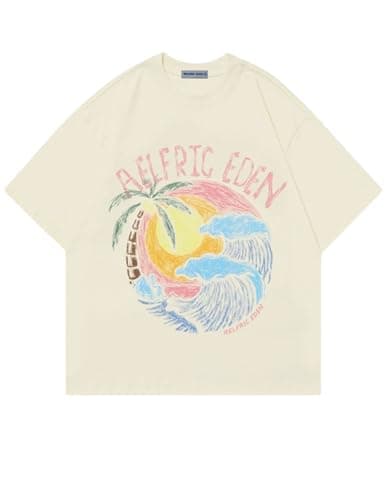 Aelfric Eden Womens Oversized Tshirts Graphic Tees Graffiti Sunset Print Summer Short Sleeve Cotton Top - Image 1
