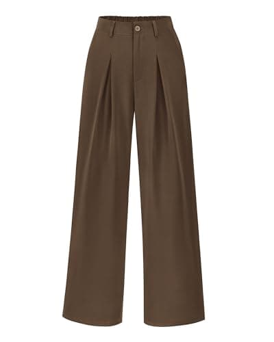 BTFBM Women High Waist Palazzo Pants Fall 2025 Casual Wide Leg Trousers Loose Work Office Business Suit Pant Pockets(Coffee, X-Large) - Image 1