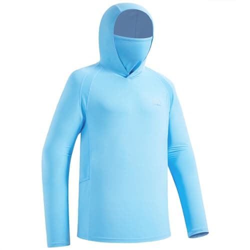 UVSAI Men’s UPF 50+ Hoodie Shirt with Mask Long Sleeve Permanent UV Sun Protection Neck Gaiter Performance T for Outdoor Sky Blue - Image 1