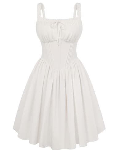 Scarlet Darkness Corset Mini Dress for Women Teen Lace Trim Spaghetti Strap Dresses Graduation Homecoming Short Sundress White L - Image 1