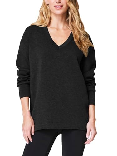 COCOMARTS Womens V Neck Sweatshirts Long Sleeve Casual Shirts Pullover Comfy Tunic Tops 2025 Fall Fashion Outfits Clothes Black Small - Image 1