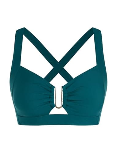 ZAFUL Peacock Blue Womens Push Up Swim Tops Retro Vintage Swim Padded Swimsuit Top Only Womens Bathing Suit Tops No Bottom (Peacock Blue M) - Image 1