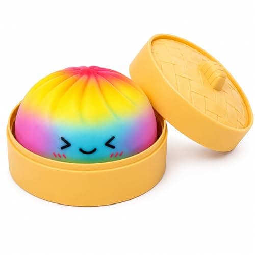 Rainbow Dumpling Squishies, Mystery Dumplings Squishies with Steamer Box, Colorful Bao Bun Squishys, Soft Squeeze Desk Toy, Fun Stress Relief Fidget Ball for Party Supplies Gift - Image 1