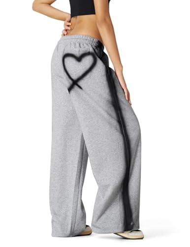 Aelfric Eden Wide Leg Sweatpants Women Baggy Graffiti Heart Lounge Pants with Pockets Grey - Image 1