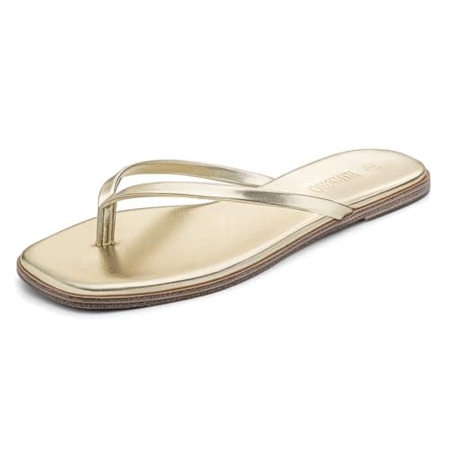 Rihero Womens Flip Flops Gold Square Toe Slip On Summer Sandals Lightweight Beach Thong Sandals for Walking Size 5.5 - Image 1