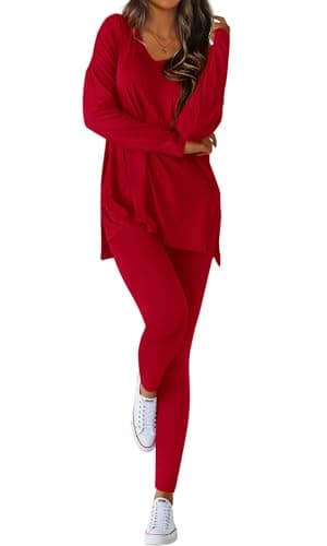 BTFBM Two Piece Sets for Women 2026 Casual Lounge Set Matching Oversized Shirts Leggings Workout Airport Travel Outfits(Red, Small) - Image 1