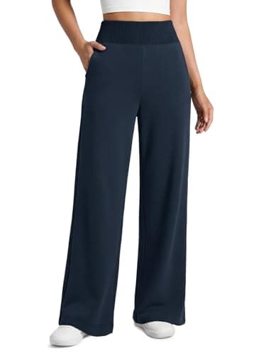 ATHMILE Navy Blue Sweatpants Womens Wide Leg High Waist Baggy Lounge Casual Pants Fall Winter Spring Clothes with Pockets - Image 1