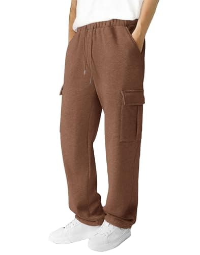 3rd hill Men's Fleece Cargo Sweatpants Loose Fit Cotton Joggers with 5 Pockets Open Bottom for Gym Hiking Casual Wear Brown XXL - Image 1
