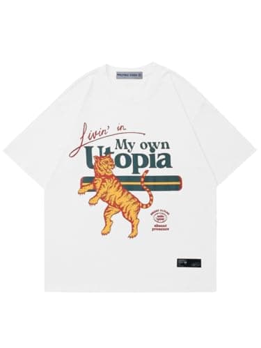 Aelfric Eden Mens Oversized T Shirts Tees Tiger Graphic Tee Print Cotton Tops Streetwear Casual Shirt Apricot