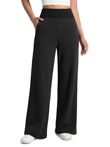 ATHMILE Womens Sweatpants with Pockets Wide Leg High Waist Baggy Lounge Casual Pants Fall Winter Spring Clothes Black - Image 1