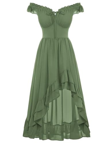 Scarlet Darkness Renaissance Corset Dress for Women Off Shoulder Flowy Sundress Wedding Guest Chiffon Dresses Green XXL - Image 1