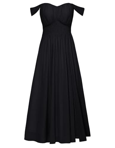 GRACE KARIN Summer Black Dress for Women 2026,Off the Shoulder Smocked Bridesmaid Dresses,Formal Baby Shower Maxi Dresses L - Image 1