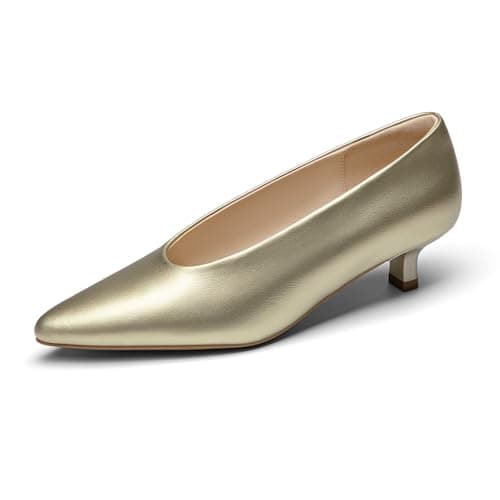 Athlefit Women's Closed Pointed Toe Low Kitten Heels 1.5-Inch Comfortable Dress Pumps Shoes for Wedding Party Office Gold Size 6.5, AD01064 - Image 1