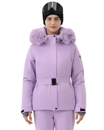 HIGH EXPERIENCE Women's Ski Jacket Snowboard Fitted Slim Belted Snow Coat Warm Winter Mountain Waterproof Windproof Insulated Hooded (US, Alpha, Medium, Regular, Regular, Light Purple) - Image 1