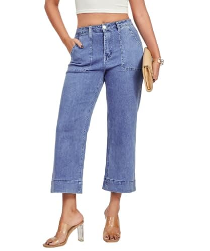 VIPONES Wide Leg Jeans for Women Trendy High Waisted Straight Jeans Cropped Denim Pants Stretchy Baggy Pants with Pockets(640, XL) Blue - Image 1