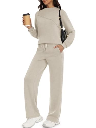 Casly Lamiit 2 Piece Outfits for Women Trendy Lounge Set Fall Mock Neck Tracksuit Wide Leg Pants Matching Sets Casual Work Travel Clothes Dark Beige XL - Image 1