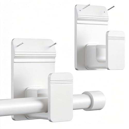 EKOTTOK No Drill Curtain Rod Brackets for 5/8" Rod, Heavy Duty 30LB+, Adhesive & Invisible Nail Curtain Rod Holders, Damage-Free Wall Mount Hooks for Bathroom, Kitchen, Bedroom (2PC, White)