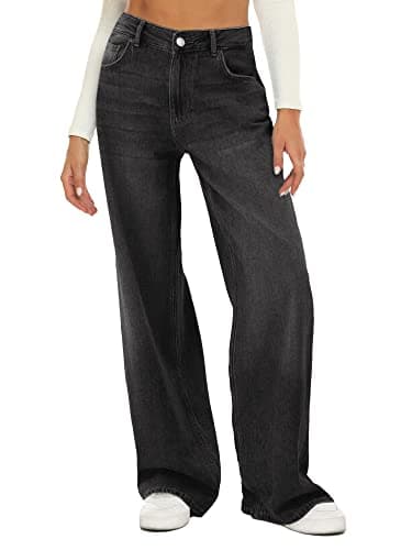 HDLTE Women's High Waist Baggy Boyfriend Jeans - Wide Leg Loose Denim Pants with Pockets(Grey,Medium) - Image 1