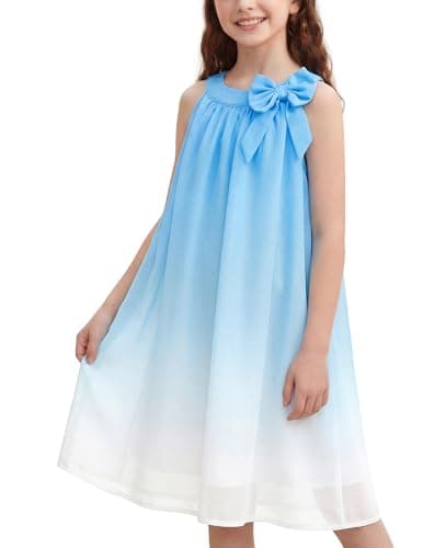 NIUSC Halter Dresses for Girls Summer Chiffon Dress Ombre Sparkly Fancy Kids Beach Sundress Casual Cute Tiered Flowy Wedding Gown Homecoming Party Outfit, Blue, 5-6 Year - Image 1