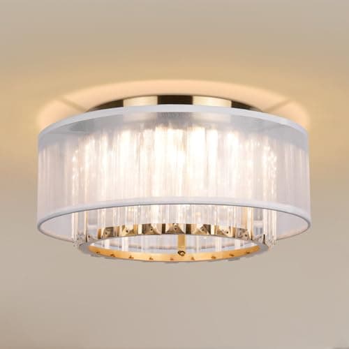 Flush Mount Ceiling Light - Crystal Ceiling Light Fixture, Ceiling Light Fixture with 2-Layer Crystal Shade Drum Modern Lights Ceiling Mount for Bedroom Living Room Kitchen Hallway (1Pack, 11.8 Inch)