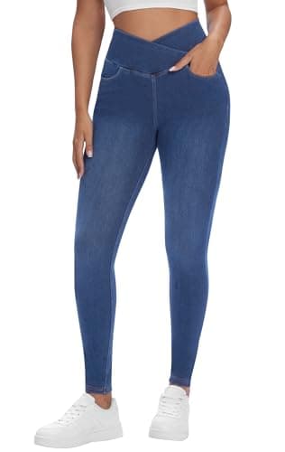 AVAMO Womens Jeans Stretchy Jeggings for Women with Pockets Pull on Tummy Control Skinny Sweatpant Jeans Denim Jean Leggings Medium Wash - Image 1
