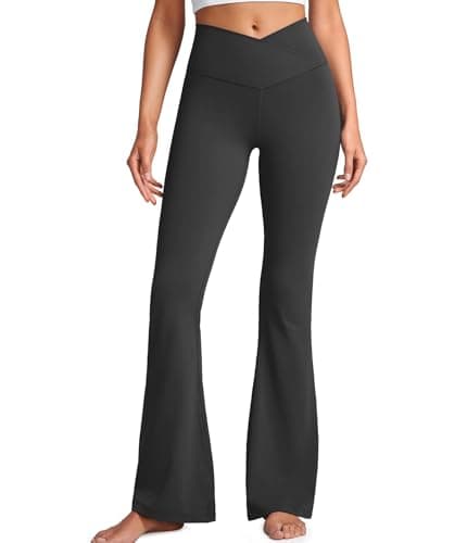 YOAKUKA Women's Flared Pants Crossover High Waist Tummy Control Yoga Leggings Butt Lifting Bell Bottoms Workout Gym Pants Black - Image 1