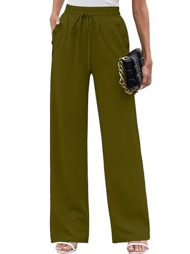 Heymoments Women Wide Leg Pants Army Green X-Large High Waist Loose Casual Pants Adjustable Tie Knot Belted Long Straight Trousers with Pockets - Image 1
