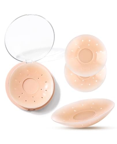 Upushall Nipple Covers for Women Reusable Breatheable Pasties, Adhesive Silicone Waterpoof Non Adhesive Center Sticky Invisble Bra Nude M - Image 1
