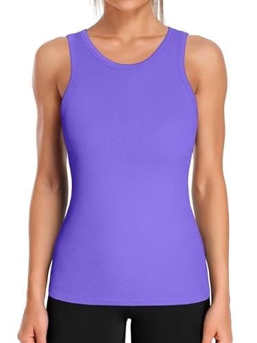 ATTRACO Ribbed Workout Tank Tops for Women Workout Tops with Built in Bra Athletic Tank with Built in Bra Large - Image 1