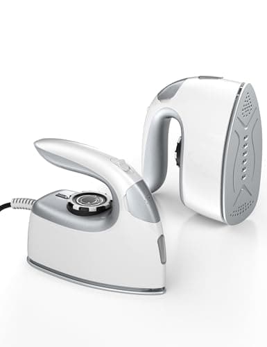 Sundu Mini Travel Steam Iron, 1000W Portable Small Iron with Non-Stick Plate, 300 Steam Holes, 90ml Tank, Safety Base & Digital Temp Control for Quilting Sewing-Silver