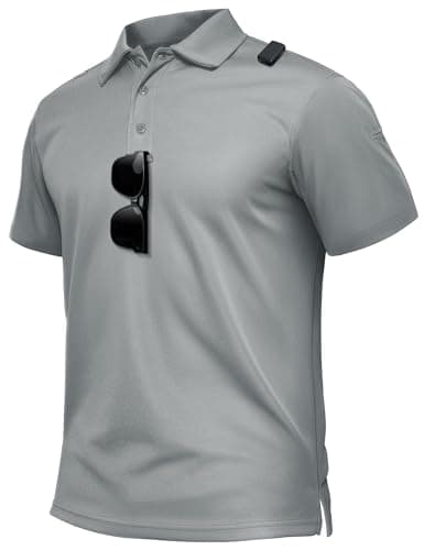 TACVASEN Polo Shirts for Men Dry Fit Short Sleeve Performance Collared Shirt Light UPF 50+ Tactical Work Golf Polos Light Gray, M - Image 1