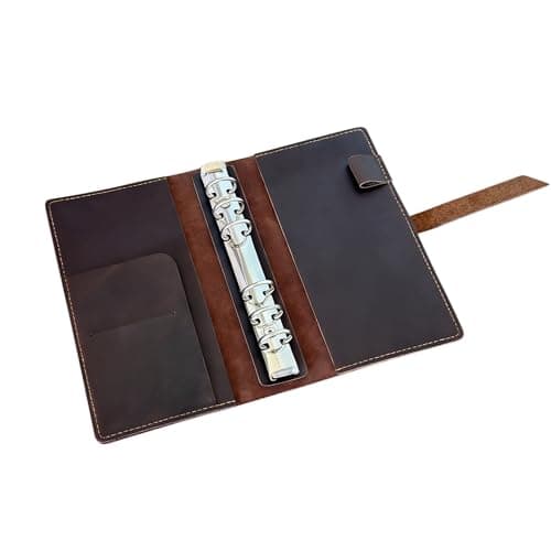 GDCELPA A6 Leather Binder Cover with Card Holder 6 Ring Notebook Cover for Budget Personal Planner Compatible with A6 Binder Paper - Image 1