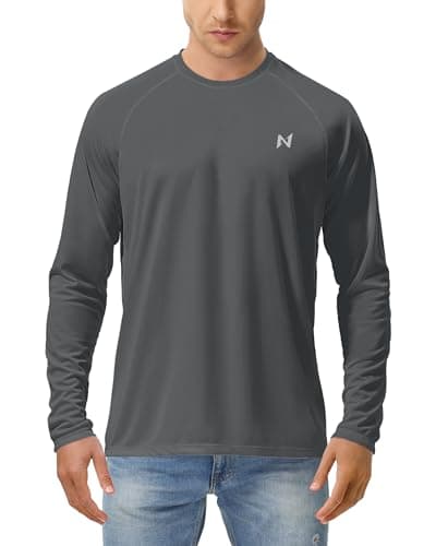 isnowood Sun Protection Shirts for Men, UPF 50+ Long Sleeve, UV Quick Dry Rash Guard Swim Shirt for Fishing Hiking Running Dark Grey - Image 1
