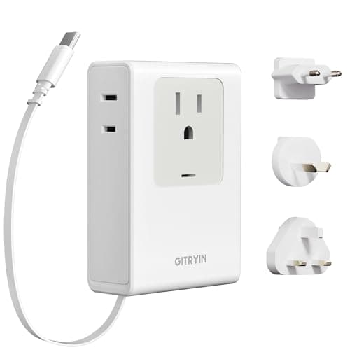 Gitryin Flat USB C Charger with 31.5in Retractable Type-C Cable, 5-in-1 Wall Charger with 3 Outlets 1 USB C Port, 40W Fast Charging European Travel Plug with 3 Pack Type C/G/I Detachable Attachments - Image 1