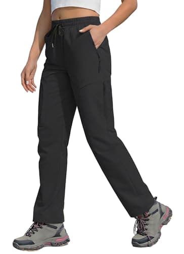 TZDNI Women's Hiking Pants Water Resistant Quick Dry Lightweight Casual Cargo Pants Zipper Pockets Joggers Golf Travel HH2538 Black XL - Image 1