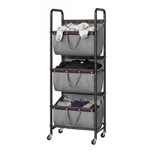 GRANNY SAYS 3 Tier Laundry Sorter, Laundry Hamper with Wheels, Laundry Room Organization and Storage, 3 Section Rolling Laundry Cart for Dorm, Bathroom, Bedroom, Closet, Grey - Image 1
