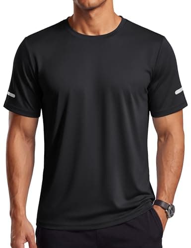 TACVASEN Mens Workout Shirts Short Sleeve Athletic T-Shirts Dry Fit Swim Shirt Running Tshirts Gym Tops for Men Black S - Image 1