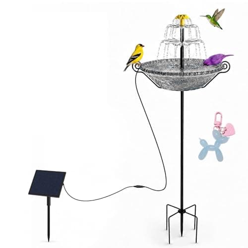 Bird Bath for Outside with Solar Fountain, Plastic Bowl on Metal Stake and Ground Stand, Freestanding Garden Accent for Yard and Patio (Gray(XL)) - Image 1