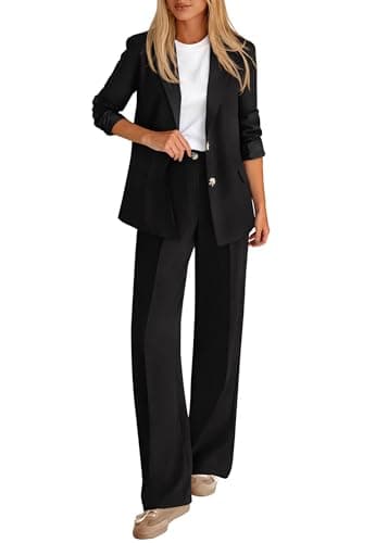 KIRUNDO Womens Suits 2 Piece Set Business Casual Blazer Jacket Wide Leg Dress Pants Suits Professional Work Office Outfits(Black, Medium) - Image 1