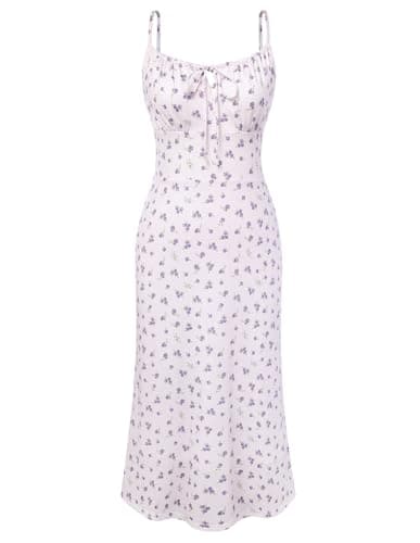 Belle Poque Floral Dress for Women Summer Backless Spaghetti Strap Dresses Cami Dresses Tea Party Dress (Purple Floral,XL)