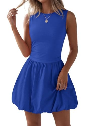 KIRUNDO Summer Bubble Dress for Women 2026 Casual Mini Spring Bodycon Cocktail Dresses Sleeveless Drop Waist Sundress Beach(Blue, X-Large) - Image 1