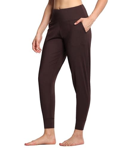THE GYM PEOPLE Women's Joggers Pants Lightweight Athletic Leggings Tapered Lounge Pants for Workout, Yoga, Running Brown