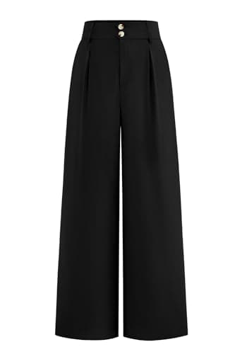 CFLONGE Women Wide Leg Dress Pants High Waist Work Trousers Button Pleated Slacks Palazzo Pants Business Casual Outfits(Black,Medium) - Image 1
